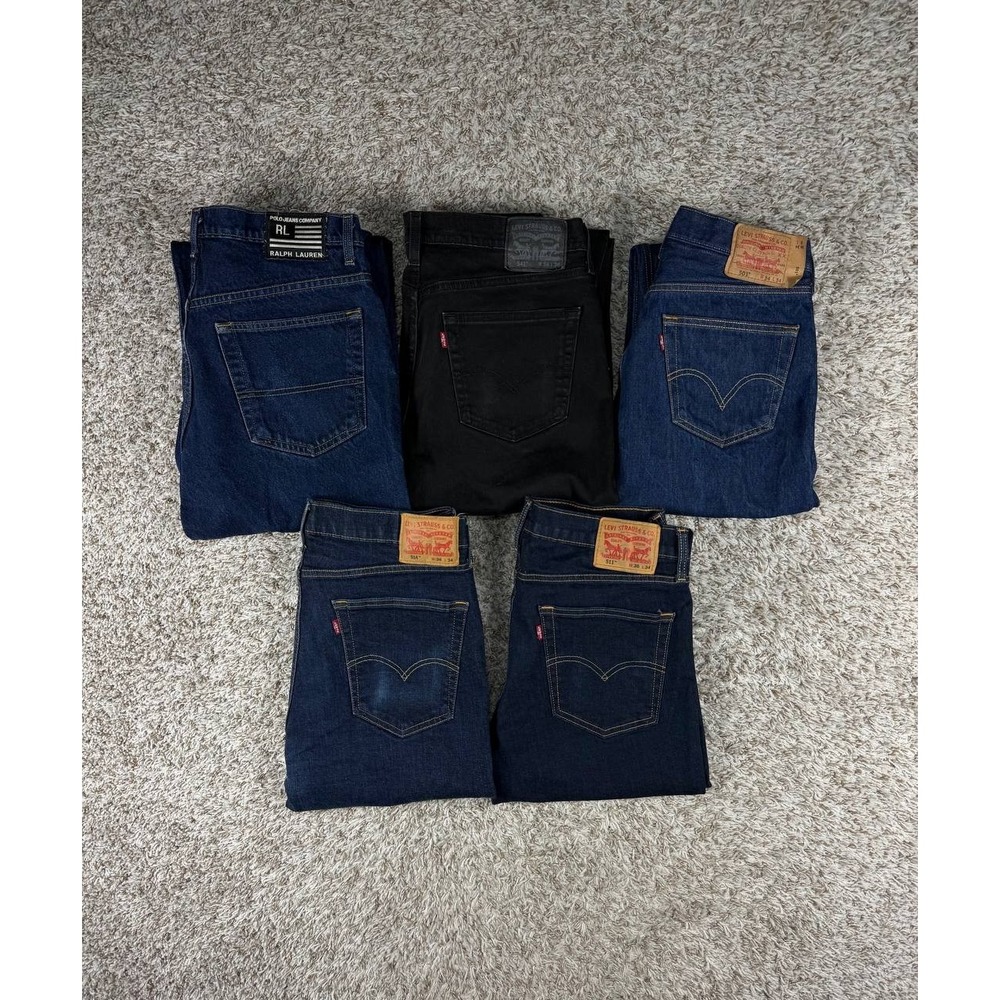 Lot of 5 Men's Jeans Levi's Size 34x34 Denim Blue Black Straight Leg Check Desc.